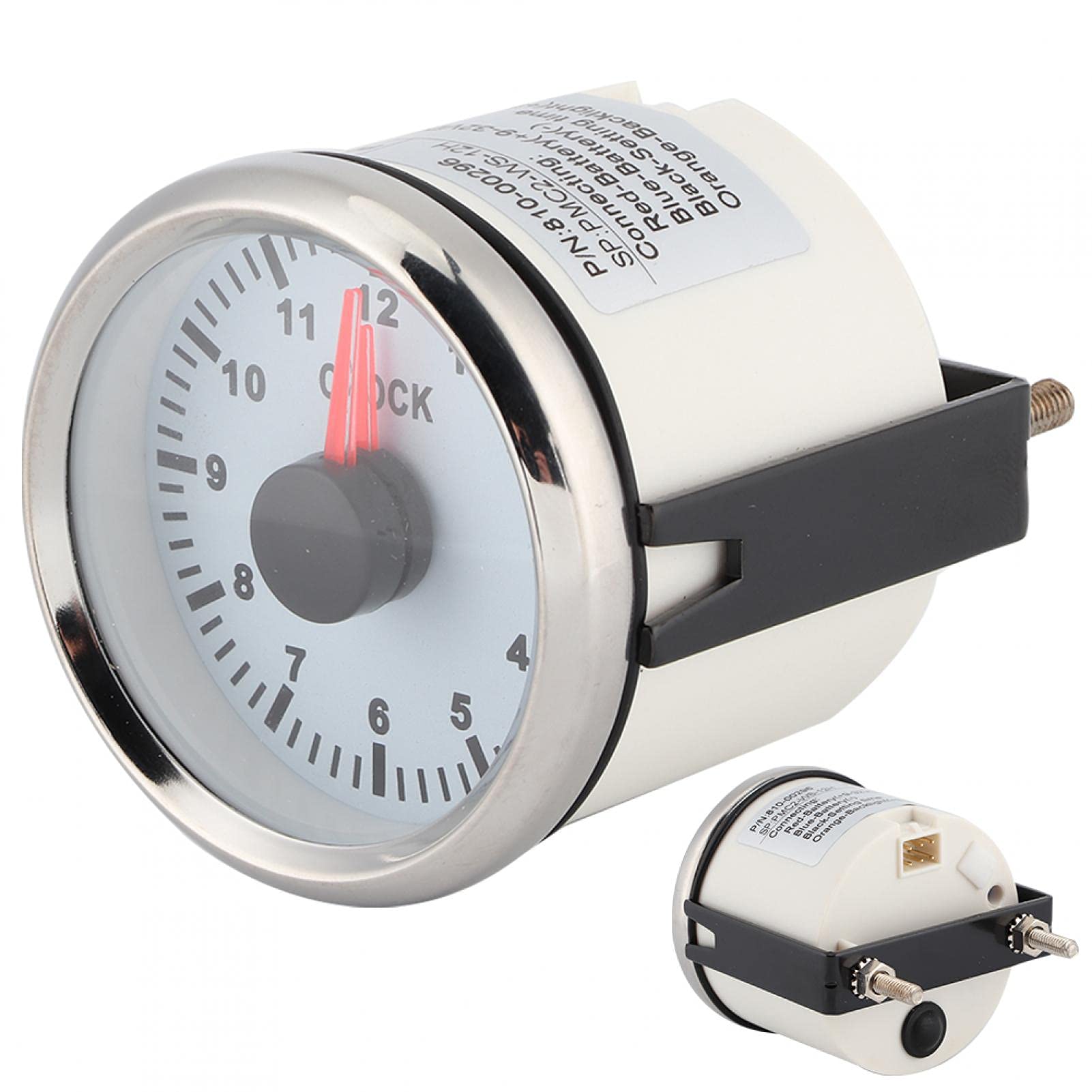 Montre Automatique de Jauge D'horloge Universelle de 2 Pouces Indicateurs de Tableau de Bord 0-12 Heures Affichage Rétro-Éclairage Rouge 12V/24V pour Voiture Bateau Yacht(Cadre argenté sur blanc)