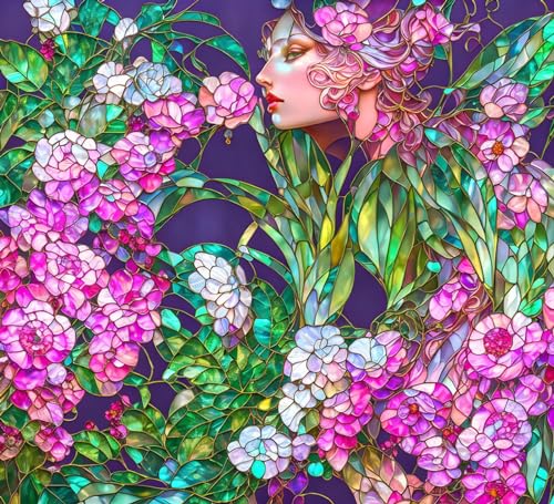 Toile vitrail Belle fille avec bijoux pour illuminer le salon affiche d'art mural 58x90 cm