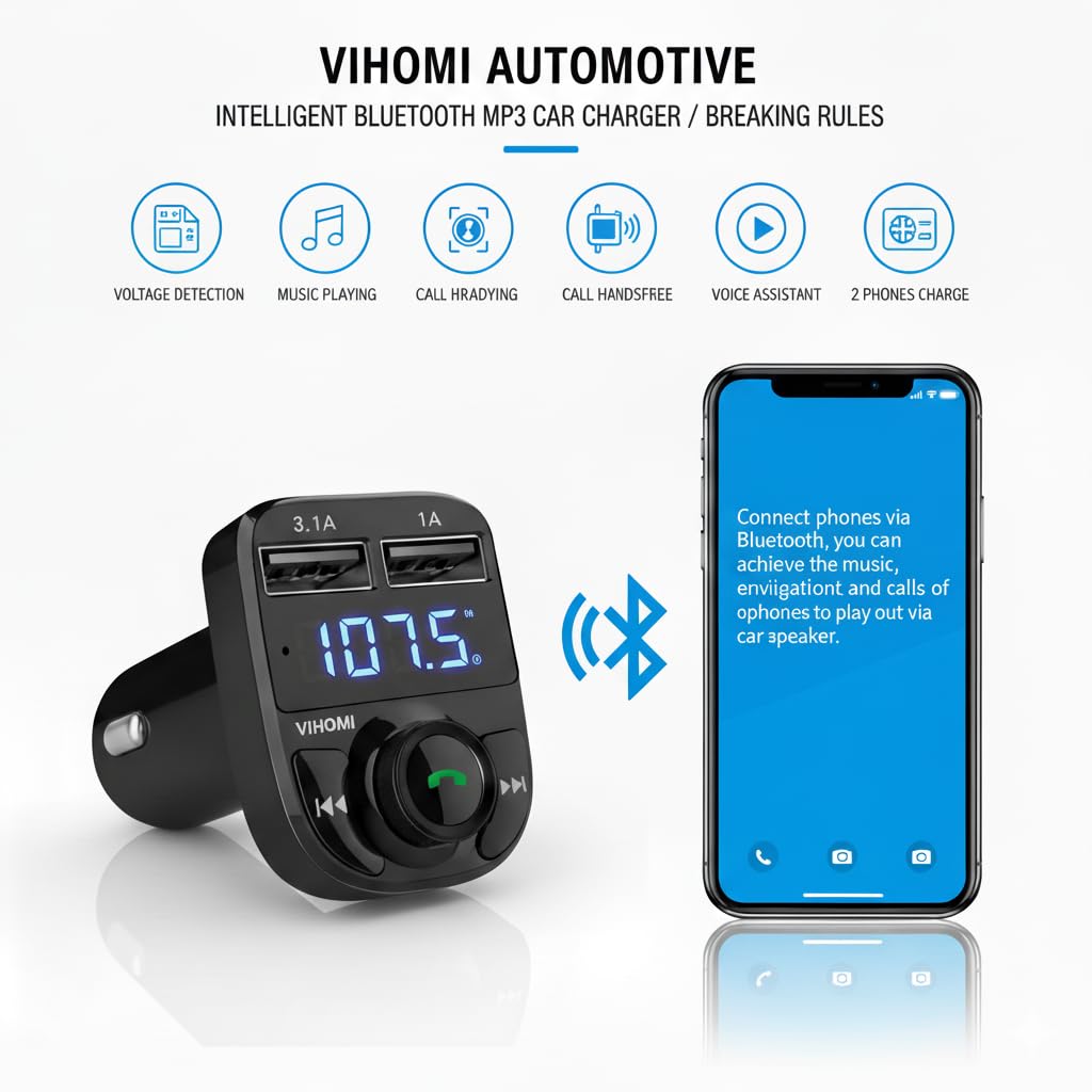X8 Car Bluetooth FM Transmitter with Hands-Free Calling | Wireless Stereo Music Player with TF Card & AUX Support | Dual USB Mobile Charger Car Kit Compatible with All Smartphones — Amazon image 4