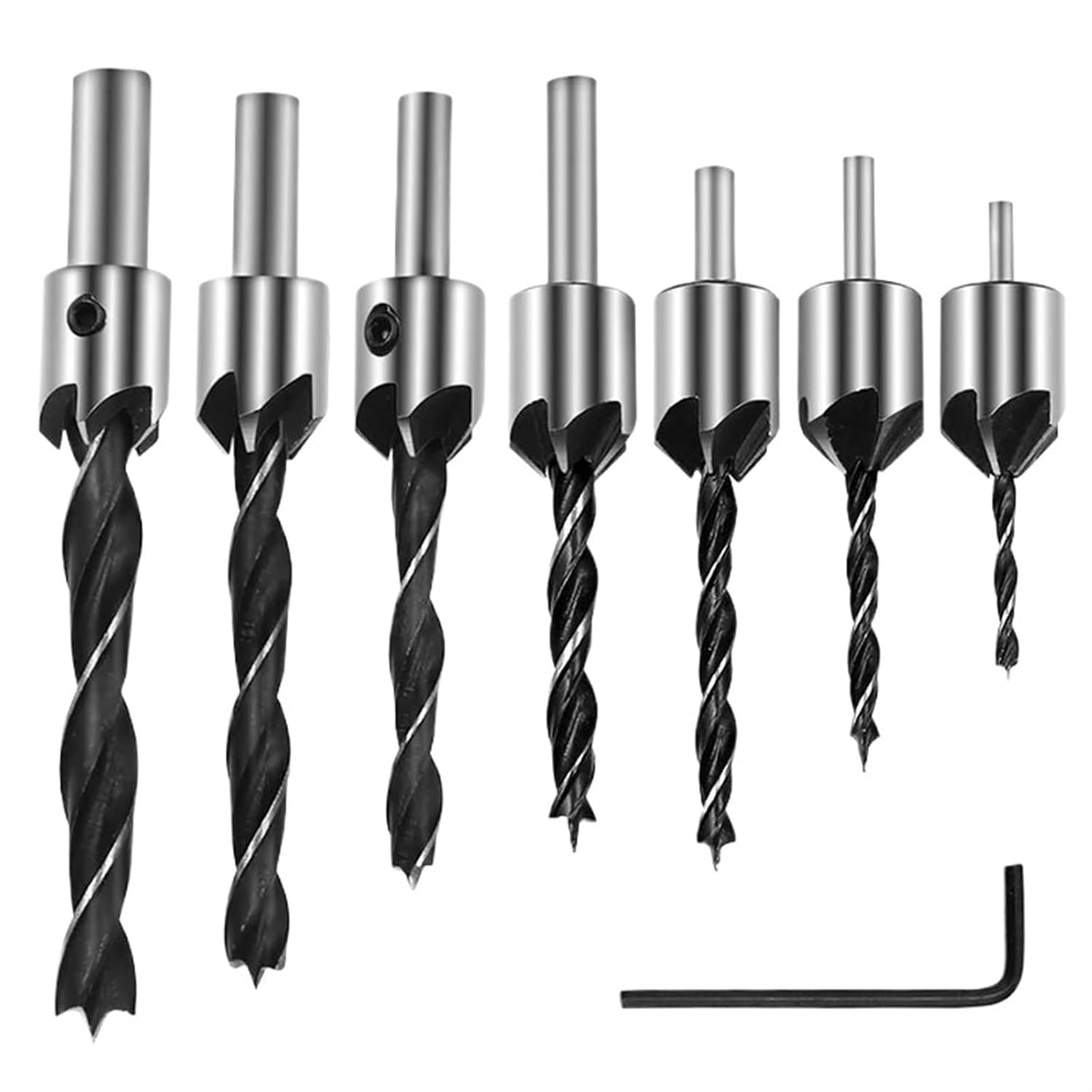 SHOKHI 4/7pcs HSS Countersink Drill Bit Set Reamer Woodworking Chamfer Drill Counterbore Pliot Hole Cutter Screw Hole Drill (Size : 7pcs)