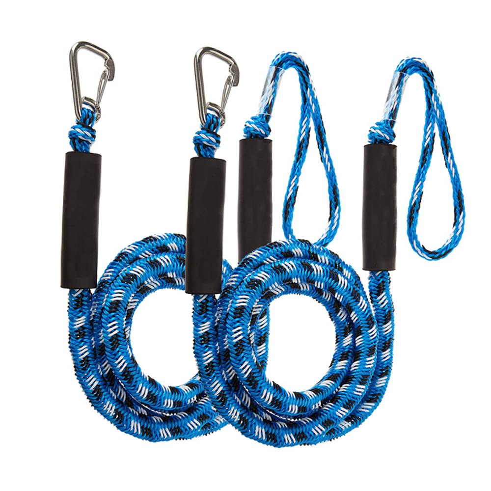 DEONG Bungee Cords for Boats -2 Sets Of Wharf Mooring Tension Rope- Kayak surfing rope (4 Feet) With Stainless Steel ClampQuay rope (with locking hook)
