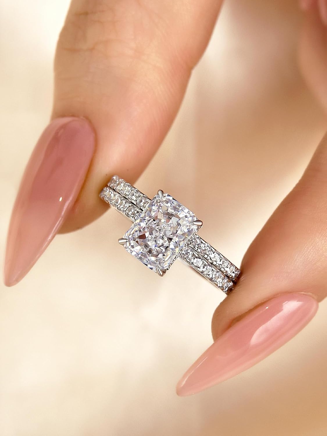 1.5 Carat Radiant Cut Engagement Ring Set, S925 Silver 5A Cubic Zirconia Wedding Ring Set for Women - Image 3