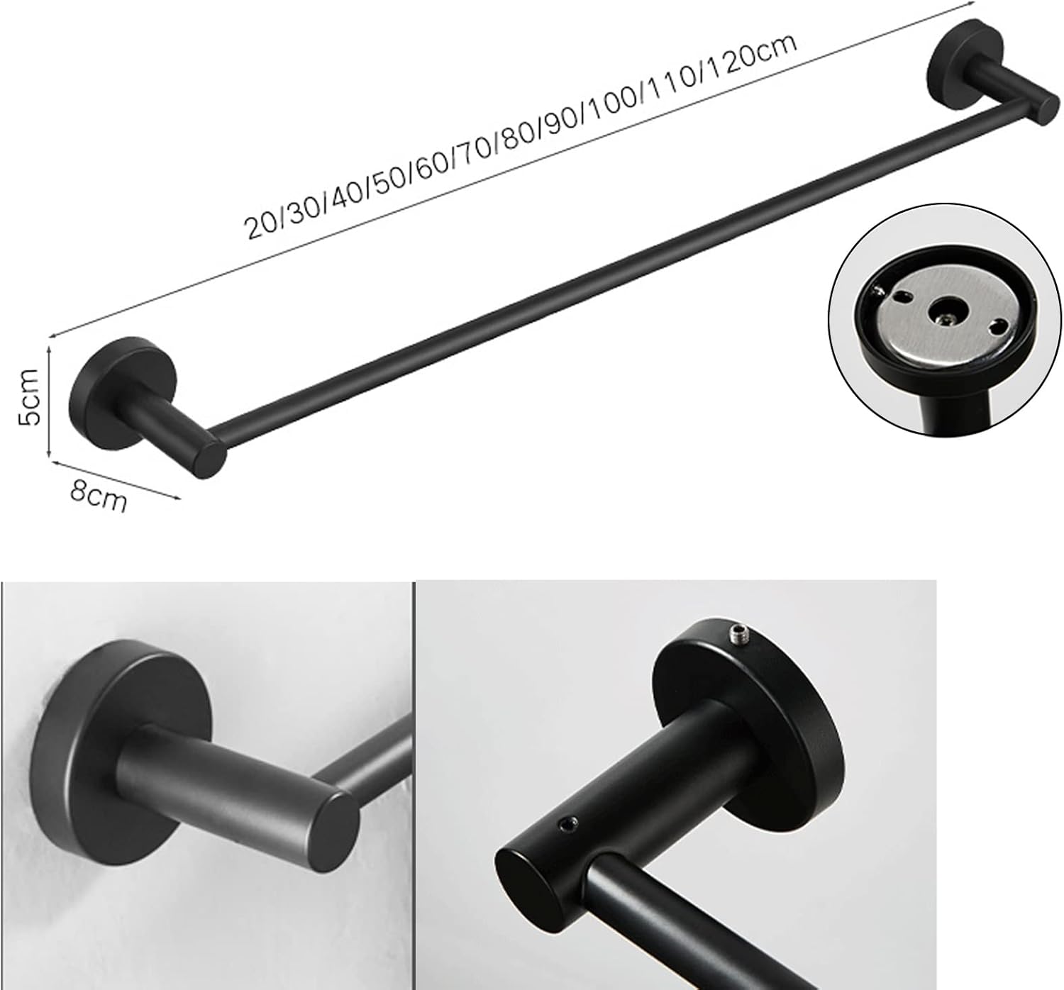 Wall-Mounted Towel Holder, Black Stainless Steel SUS304, Bathroom Towel Rack, Single Towel Shelf, 60 cm Bath Towel Holder, Durable & Stylish Design for Home Use