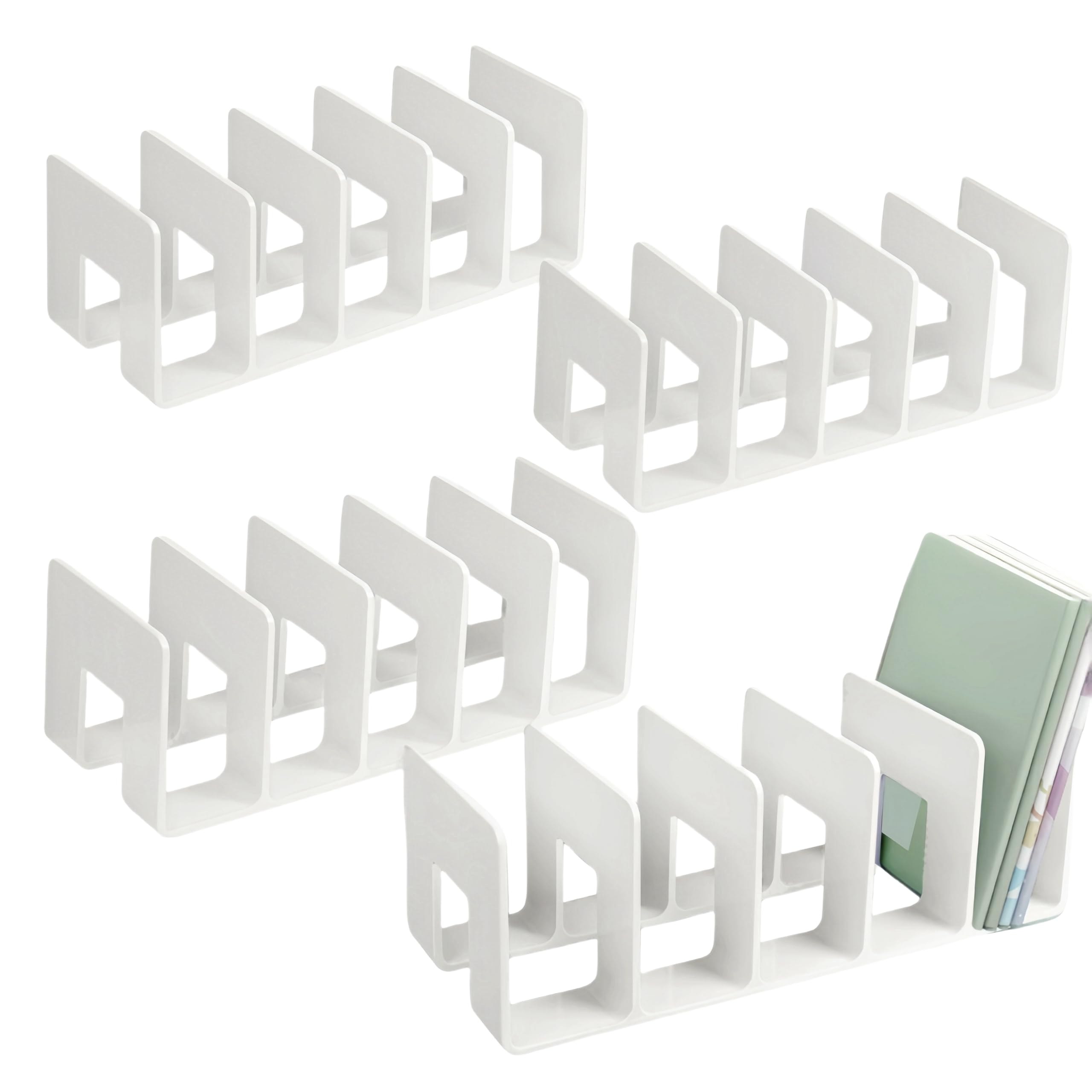 Porta Libri da Scrivania 4 Pezzi Ferma Libri Scaffale Organizer Divisori Sostegno Portatile Bianco