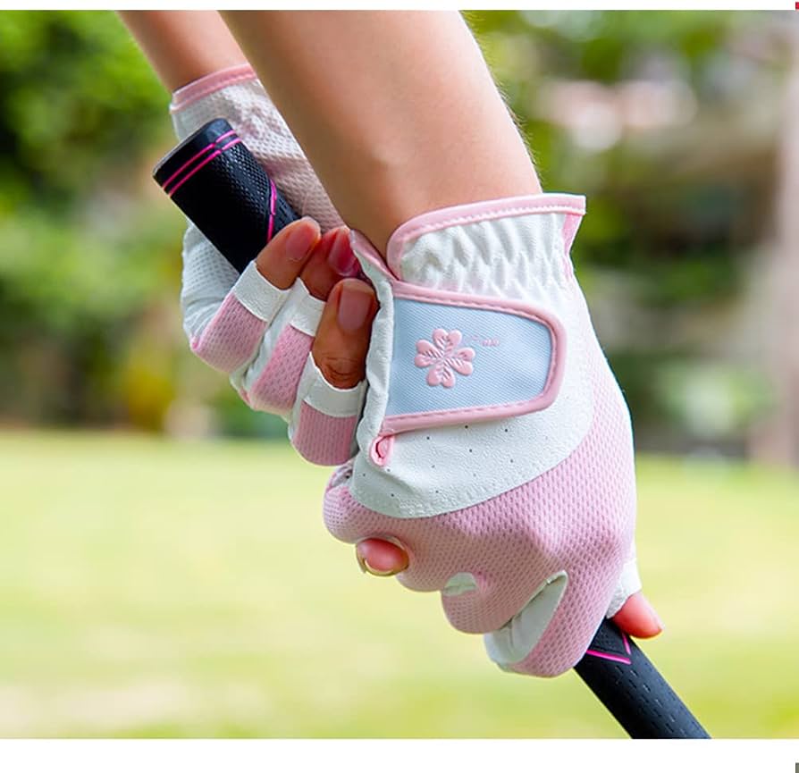 Sommer-Golfhandschuhe für Erwachsene, atmungsaktiv, fingerlos, Damen- Golfhandschuhe, elastisches Lycra-Gewebe, ein Paar linke und rechte Hände -18-21 (Rosa) Sport & Freizeit