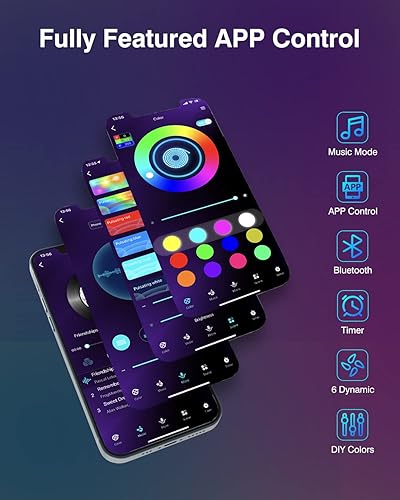 Vista 2 de Tira de luces LED RGB de 200 pies (3 rollos de luces LED de 65.6 pies), luces LED Bluetooth ultra largas con control remoto de voz de aplicación, 28