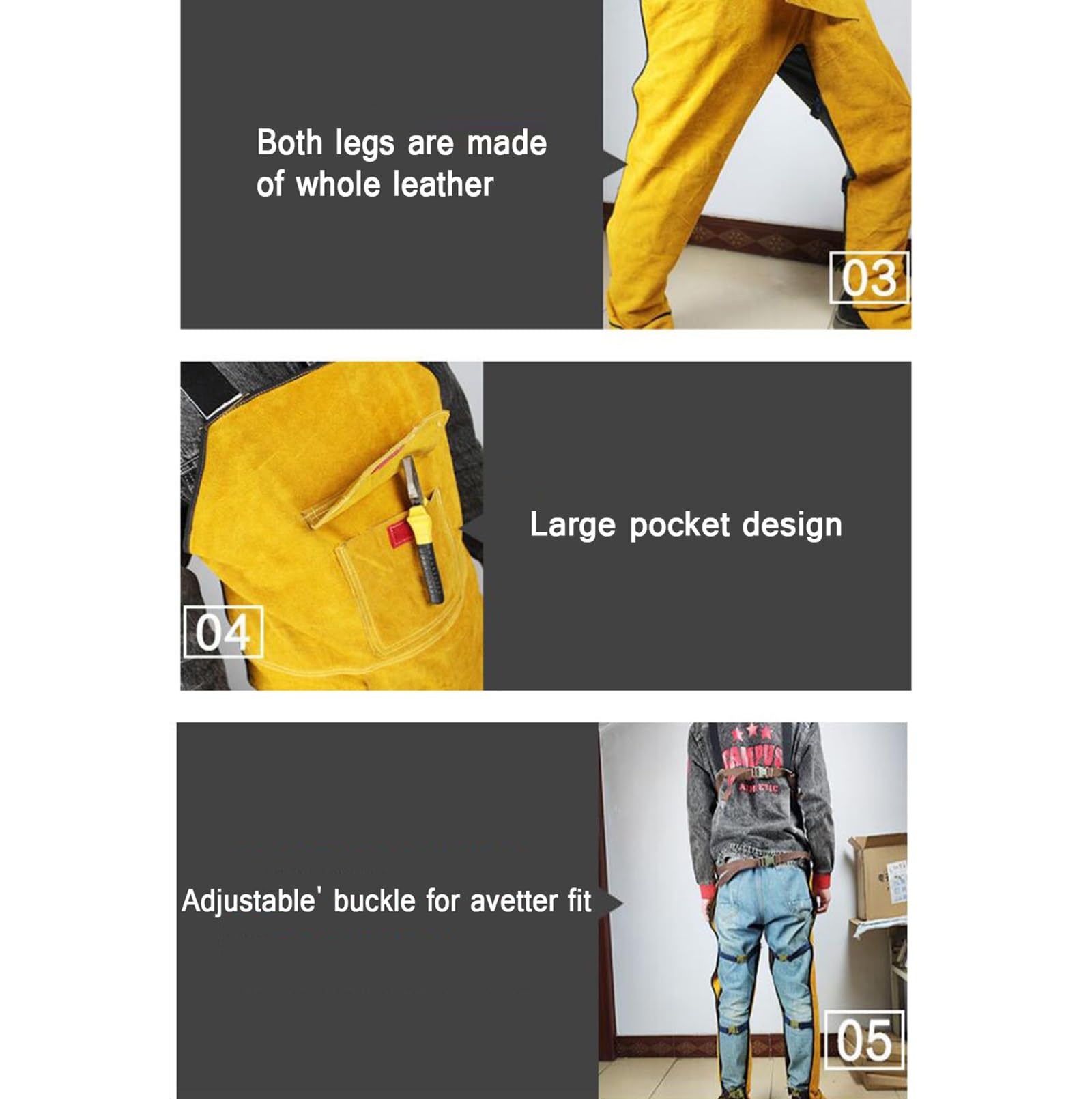 FaroLy Los Hombres de Cuero Delantal de Soldadura Pierna Split Heavy Duty Resistente al Calor Llama Babero Delantal con Bolsillos para Herramientas