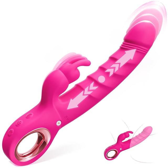 Thrusting Dildo Vibrator Sex Toys - 3 in 1 Female Sex Toys with 7 Thrusting Rabbit Vibration Modes