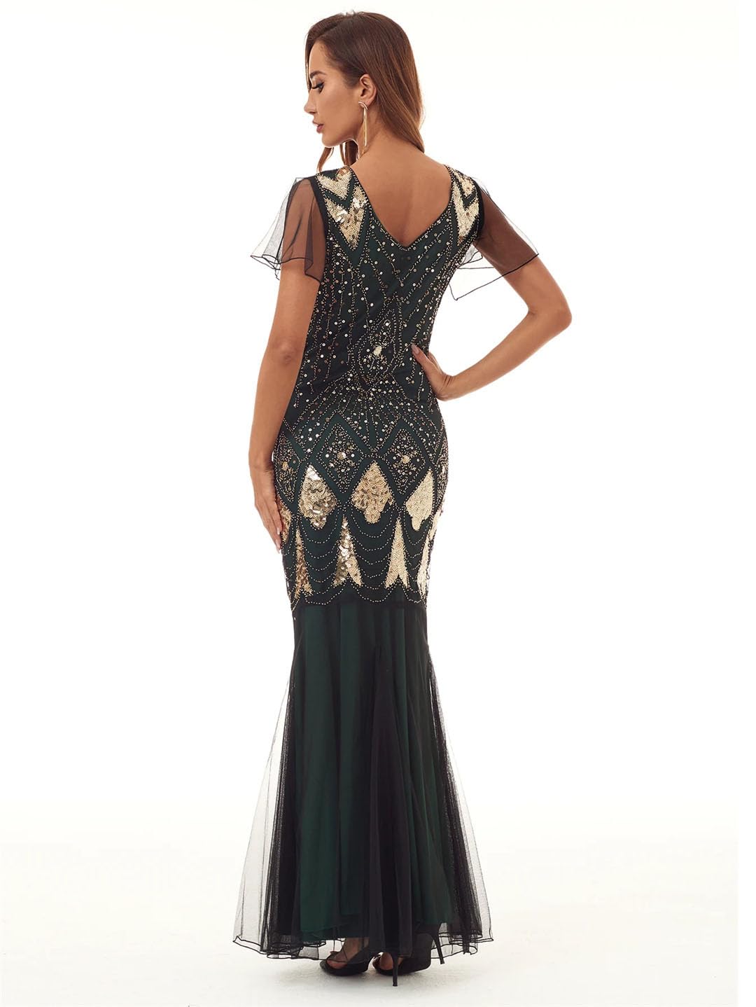 Vestido Largo Sexi De Lentejuelas Vintage para Mujer Vestido Elegante De Malla con Espalda Descubierta para Fiesta De Boda Vestidos De Noche para Graduación