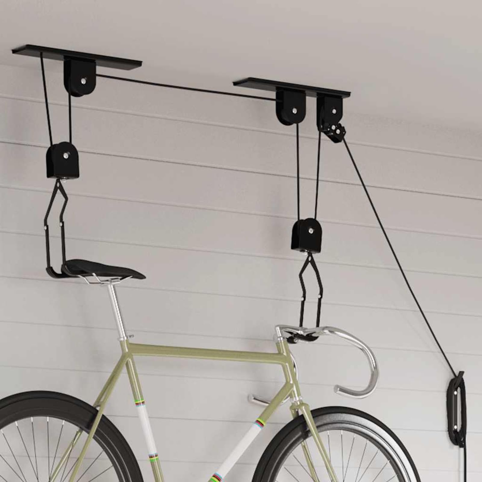 Fahrradlift Deckenlift Fahrradheber Schwarz Stahl 20 kg Belastbarkeit für Garage Keller Fahrrad E-Bike Kajak Leiter Aufbewahrung 156339