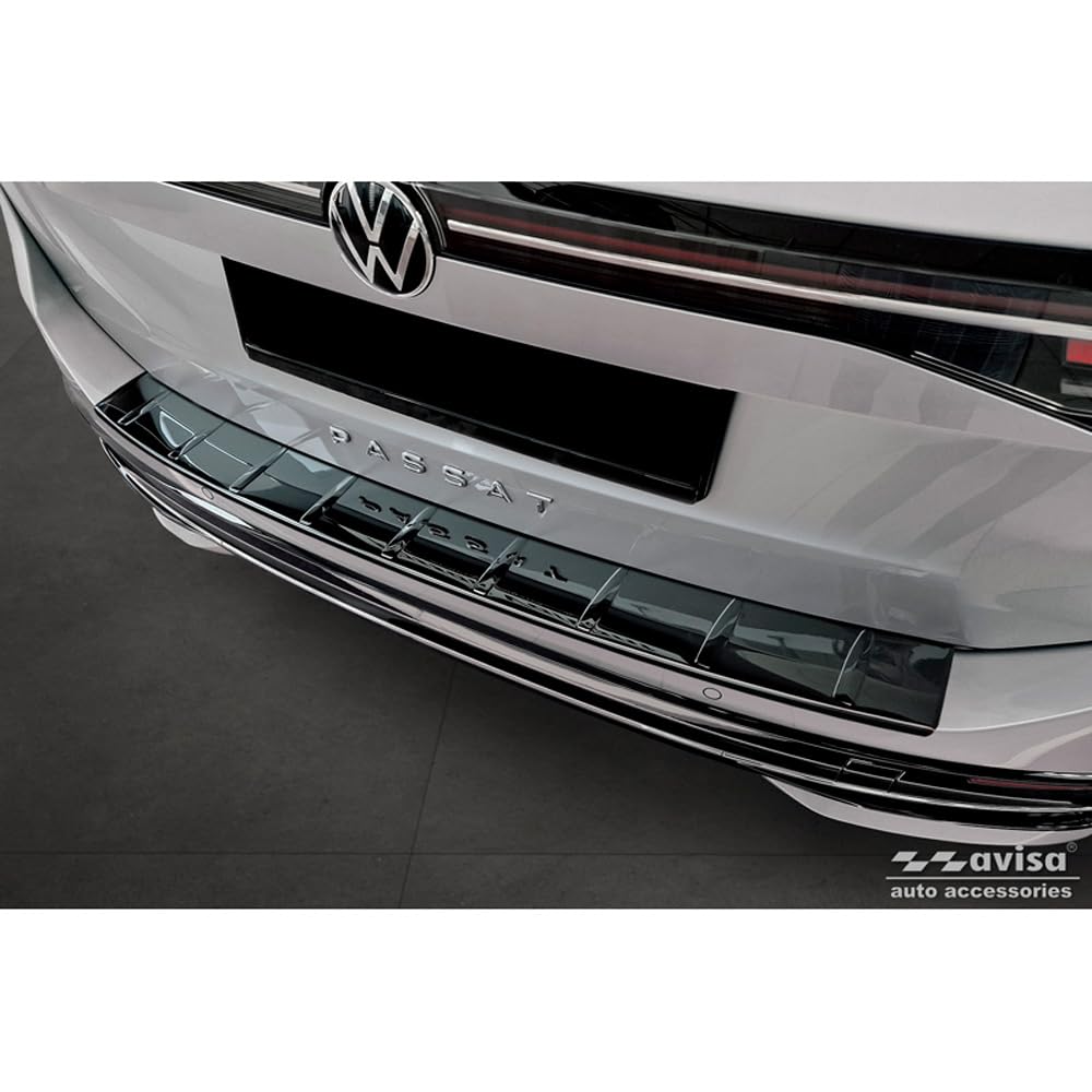 Avisa Schwarz Spiegel Edelstahl Heckstoßstangenschutz Kompatibel Mit Volkswagen Passat Variant (Cj5) 2023- 'Ribs'