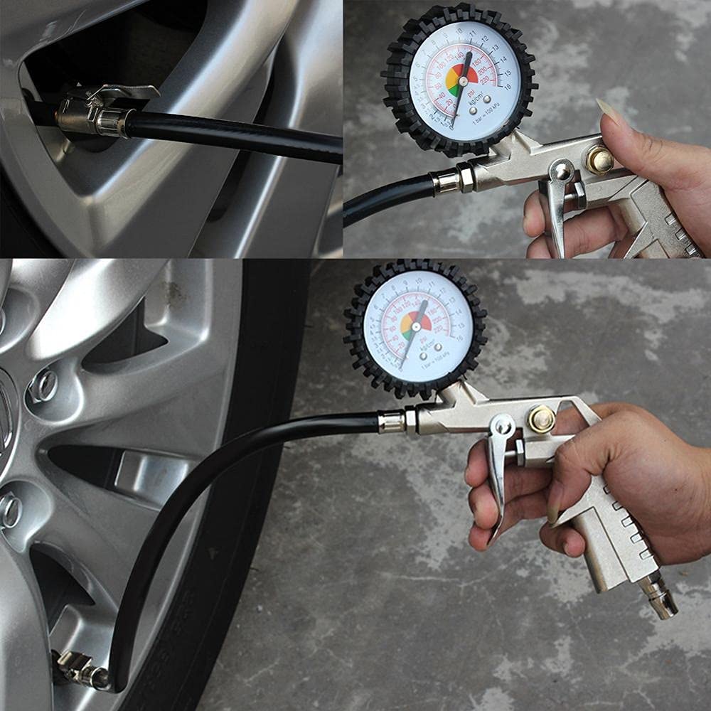 Manometr Samochodowy Auto Miernik ciśnienia w oponach Miernik Narzędzie do pompowania powietrza w oponach Manometr do opon samochodowych 220PSl Samoblokujący Grip Inflator do opon (kolor: B) (B)