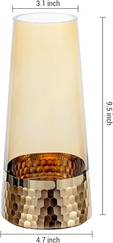 Miniatura 5 de MyGift Florero de cristal ámbar de 9.5 pulgadas con fondo dorado, centro de mesa moderno de mediados de siglo, decoración del hogar, regalo