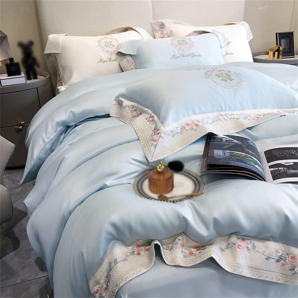 Floral Embroidered Duvet Cover Bedding Set Sheet and Pillowcase Soft and Comfortable Home Textiles (Color : D, Size : 220 * 240cm)
