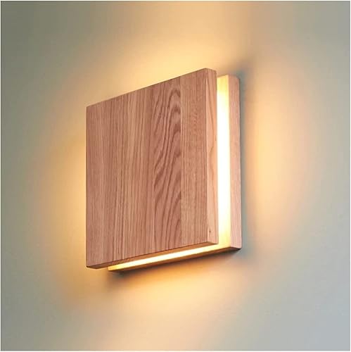 Lámpara de pared LED de madera, aplique de pared cuadrada, lámpara de pared para interiores de 9 W, con acrílico, lámparas de cabecera de madera