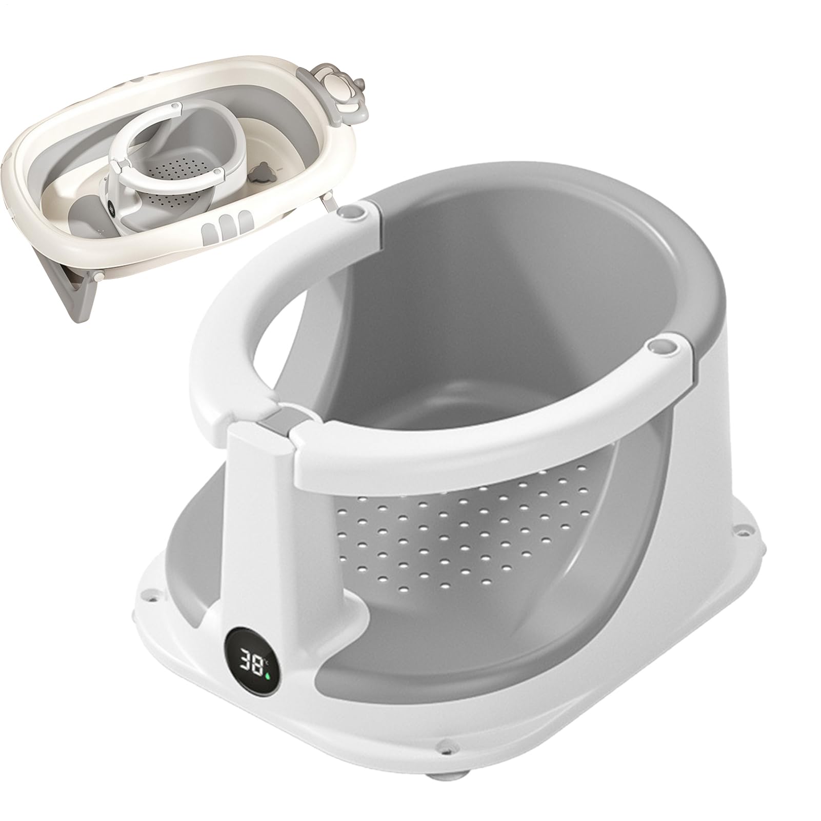 Seggiolino Supporto per Bagnetto, Seggiolino da Bagno con Sensore di Temperatura per Bambini, Supporto Sicurezza Doccia Ideale per Casa Viaggi e Regali Nascite Compleanni