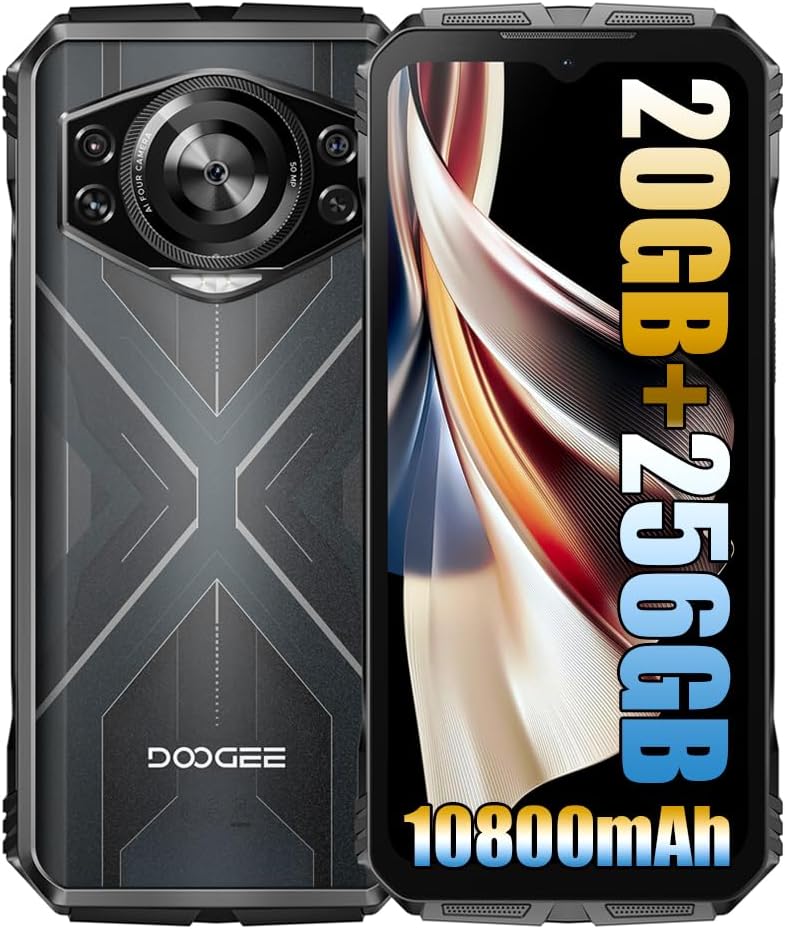 DOOGEE 4G Rugged Cell Phone Unlocked,20GB+256GB Android 14 Smartphone,10800mAh,50MP+16MP Camera, 6.58" HD+ Display,Dual SIM/OTG/GPS/NFC S Cyber Smartphone Black