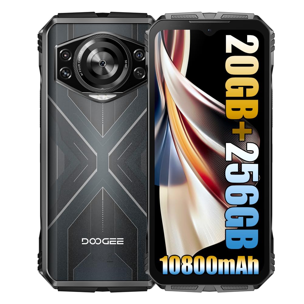 DOOGEE S Cyber (2024), 20GB + 256GB, Batteria 10800mAh / 33W, Rugged 4G Unlocked Mobile Phones, 50MP + 16MP Smartphones, Android 14 6.58 Pollici, NFC Black