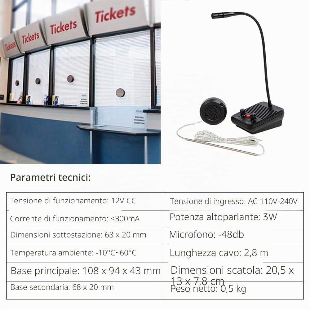 Interfono a finestra Microfono intercomunicazione a due vie e altoparlante Banca Finestra Interfono Microfono per finestra in vetro Anti-interferenze Senza rumore per affari/banca/ufficio/ospedale