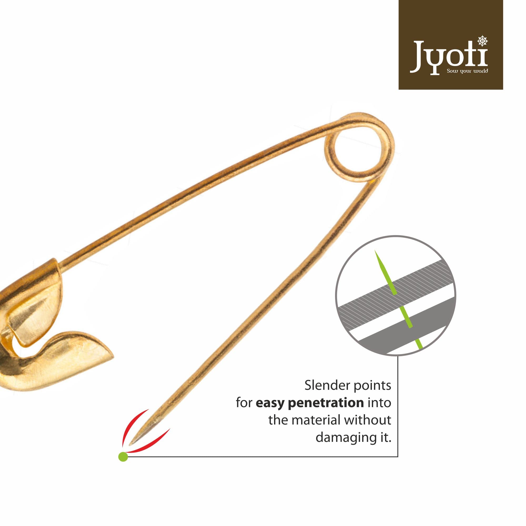 Jyoti 33702 Safety Pins - Strong Brass Plated Pins, Rust Resistant