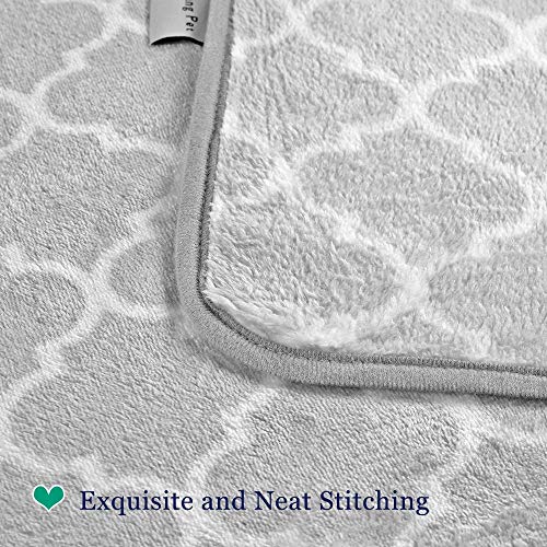 Premium Flannel Fleece Bed Blanket Throw Grey, 80 x 60 Inches Quatrefoil Print Soft Fluffy Twin Size Blanket for Bed Sofa Couch - Thumbnail 3