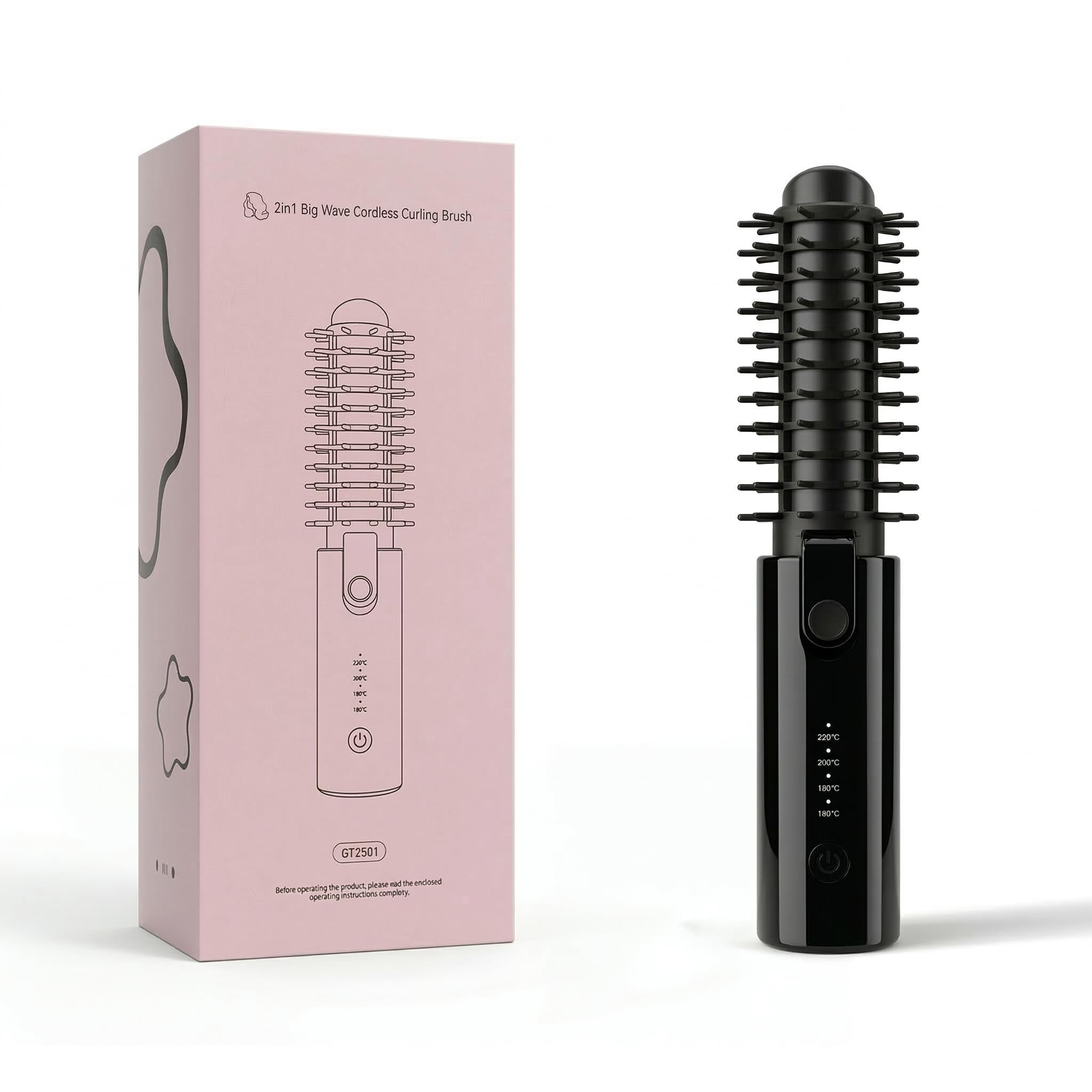 FASINTRAM 7000mAh Cordless Curling Iron Brush (Black)