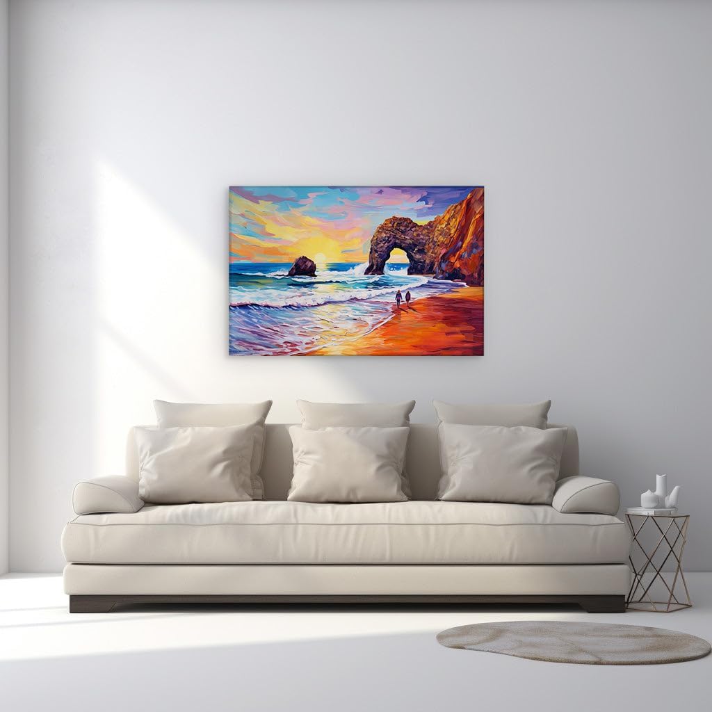 Canvas for Living room. Sunset Serenade: Romance and Tranquility by the Sea, 27 x 18 inch Canvas Wall Art - Contemporary Masterpieces - Modern Home Decor