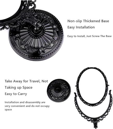 Miniatura 10 de Espejo de maquillaje de mesa de doble cara, espejo de escritorio giratorio ovalado, rotación de 360 grados, espejo de maquillaje vintage de dos