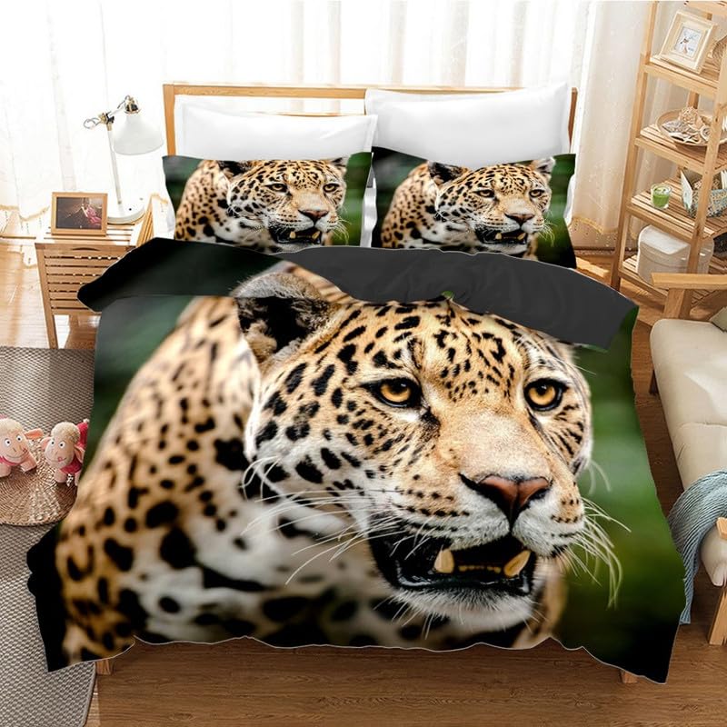 Funda nórdica cama 90 leopardo verde microfibra suave que no se arruga ni pierde color
