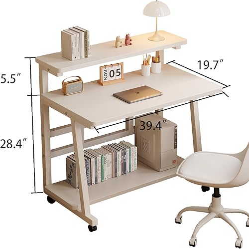 Miniatura 3 de Escritorio rodante de 39.4 pulgadas con soporte para monitor, escritorio rodante para computadora para estudiantes, mesa de escritura para espacios