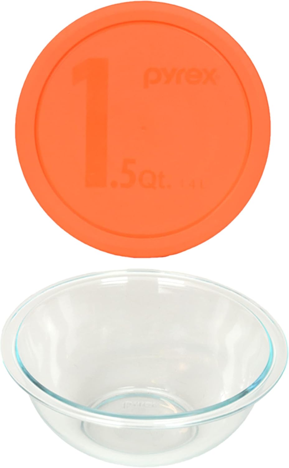 Pyrex (1 323 1.5qt Glass Mixing Bowl, & (1) 323PC 1.5qt Orange Mixing Bowl Lid Made