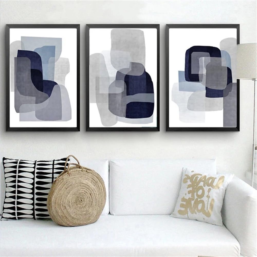 WUHBCZ Wall Posters-Scandinavian Style Abstract Wall Art Blue And Gray Canvas Painting Blue Abstract Art Wall Picture for Living Room Kitchen Office Decor-40 * 60cm/3PCS (No Frame)