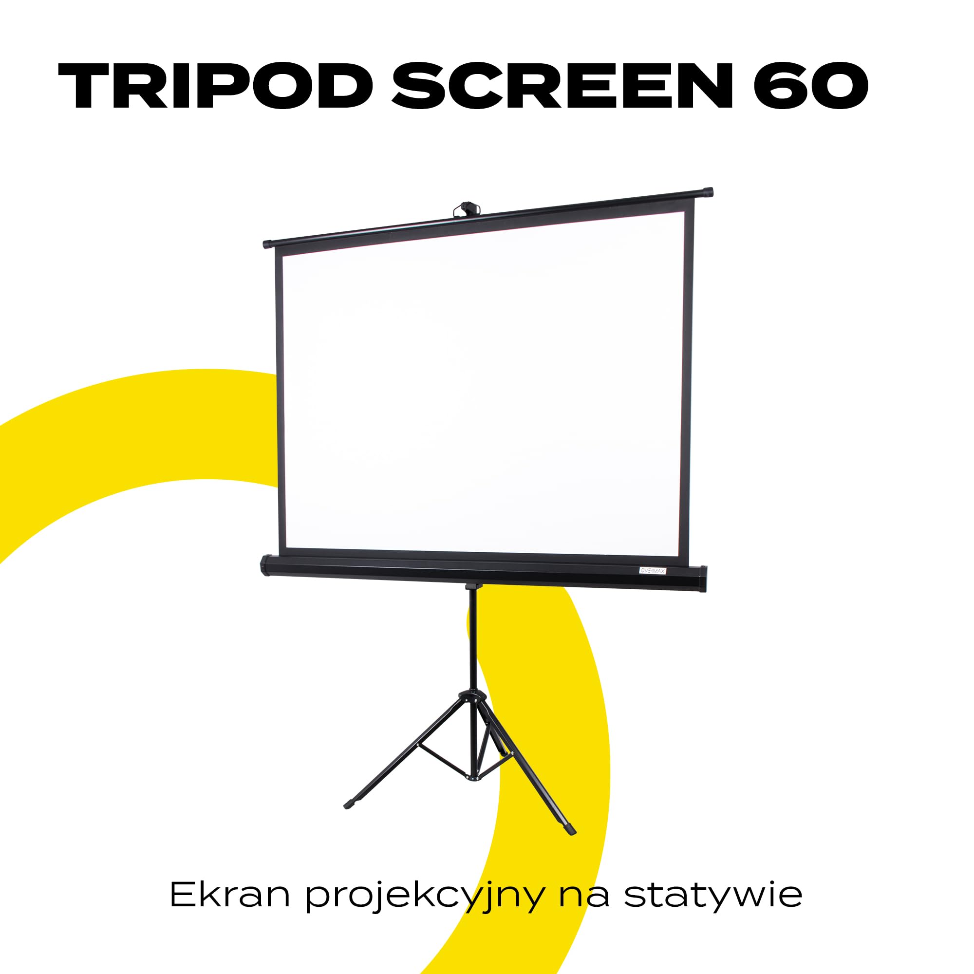 OVERMAX Tripod screen 60” Ekran projekcyjny na statywie 60 cali 116×87 cm trójnożny, regulacja wysokości statywu oraz ekranu, automatyczne sprężynowe zwijanie ekranu, białe, matowe płótno
