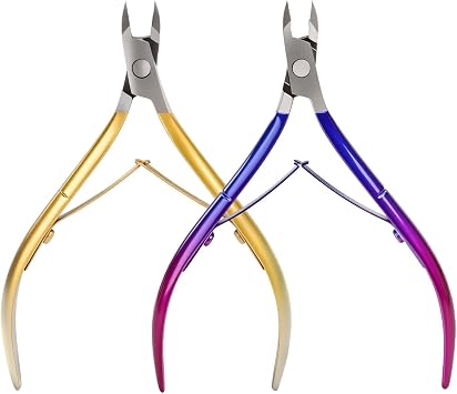 Stainless Steel Cuticle Nipper Gold+ Blue 2 Pack | Nano-Coated, Cuticle Trimmer, Nail & Toenail, Mani Pedi Use, Nail Clippers, For Women, Manicurist Tool