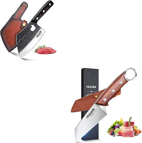 Miniatura 1 de Huusk Cuchillo de chef serbio con mango de espiga completa con cuchillos de cocina portátiles para barbacoa pesca y camping