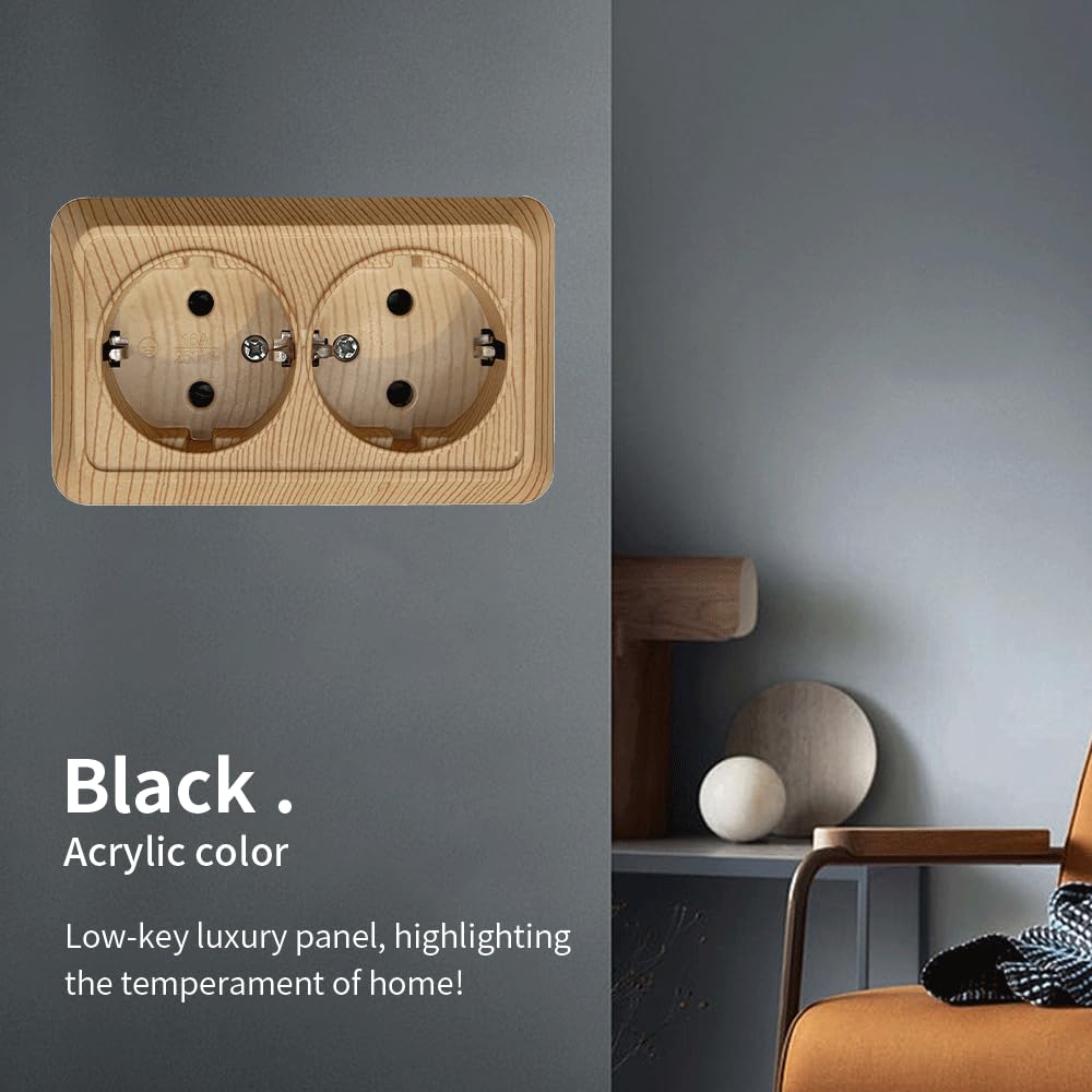 WESA Enchufe de pared montado en superficie,Juego de enchufes eléctricos de pared,Enchufes eléctricos de pared interior 250V AC 16A,grano de madera Doble enchufe de tierra