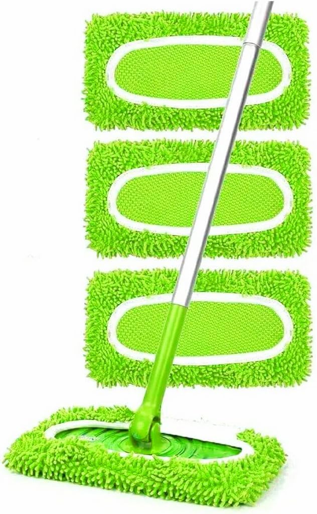 Reusable Microfiber Mop Pads, 3Pcs Replacement Compatible with Swiffer Sweeper Mop, Refills & Washable Dry Sweeping Cloths for Surface Hardwood Floor Cleaning(Fluorescent Green)
