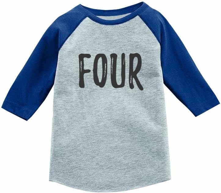 Tstars FOUR 4th Birthday Shirt 4 Year Old Boys Girls 3/4 Sleeve Kids Raglan T-Shirt