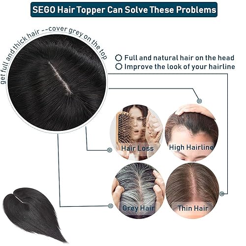 Miniatura 7 de SEGO Toppers de cabello humano para mujeres con cabello fino, sin flequillo, 100% cabello humano real, pelucas de cabello humano superior, pelucas