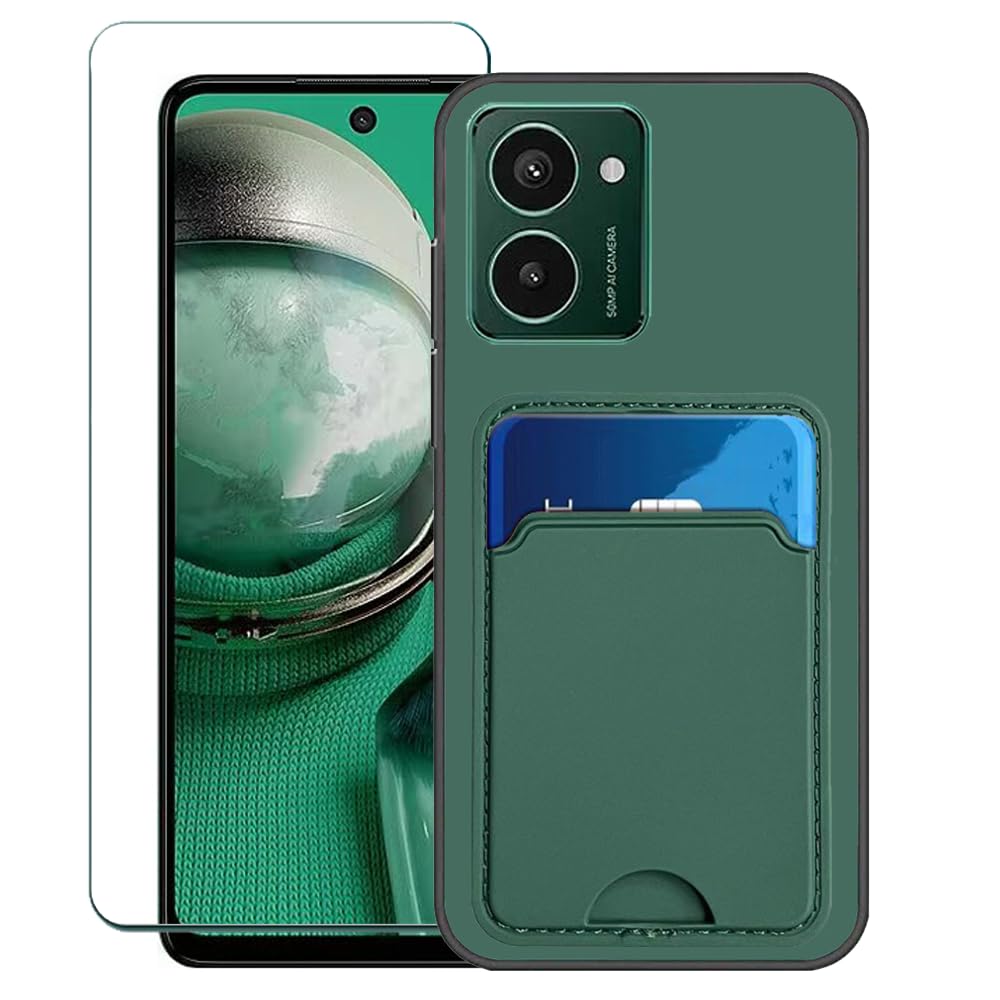 HMD Vibe対応 スマホケース スクリーンプロテクター付き HMD Vibe TA-1590 ケース Nokia HMD Vibe N159V 2024 ケースカバー [クレジットカードホルダー付きウォレットカバー シリコンラバー スリム薄型] -グリーン