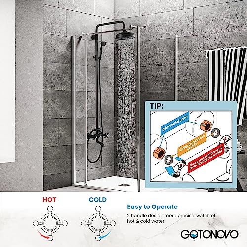 Matte Black Bathroom Luxury Shower Faucet Rain Mixer 8 Inch Round Head Double Cross Handle Bathroom Bathtub Hand Spray Tub Tap Wall Mount Bathroom Fixtures