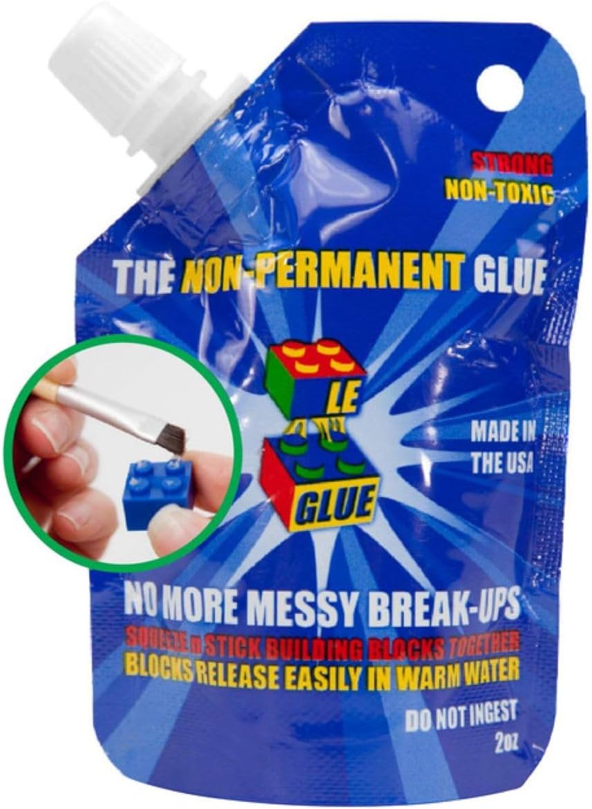 Le-Glue Le Glue Temporary Glue – Non-Permanent Adhesive for Plastic Building Blocks, No More Messy Break-Ups – Safe, Non-Toxic Formula – As Seen on Shark Tank, Created for Kids, by a Kid