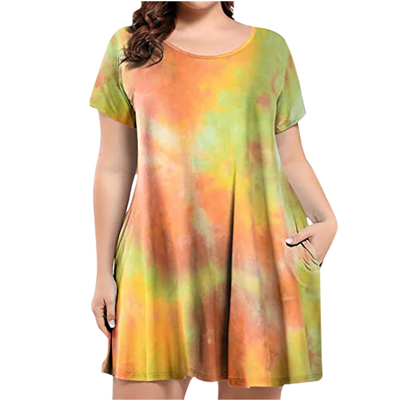 Summer Plus Size Dresses-Women's O-Neck Flower Print Casual Swing Knee Length Leopard Skirt