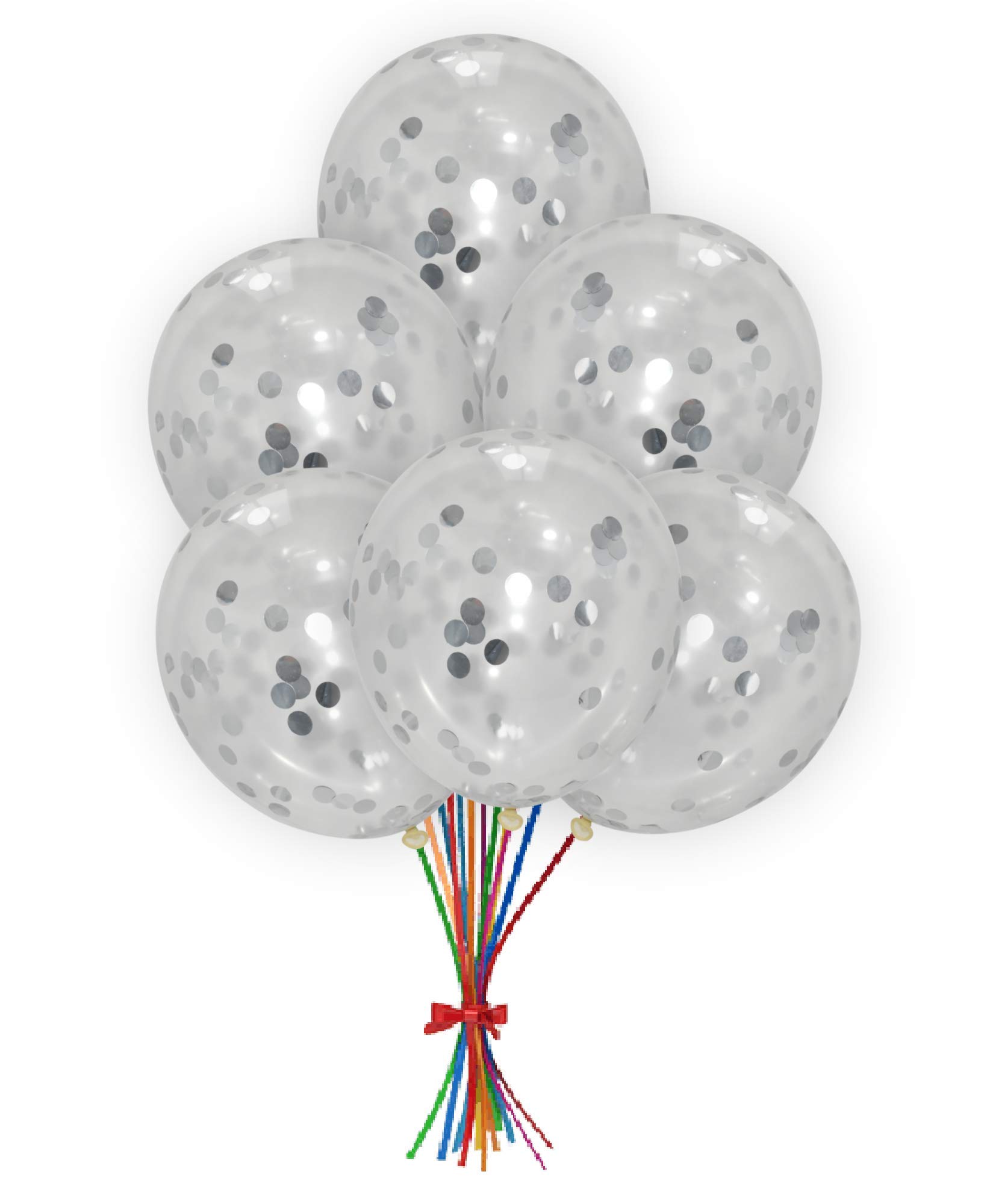 Pannu Design | 12” Inch Clear Confetti Balloons | Assorted 8 Colours Party Supplies | Packs of 6, 12 & 18 | Perfect For Birthday, Wedding, Baby Shower & Anniversary. (PACK OF 6, SILVER)