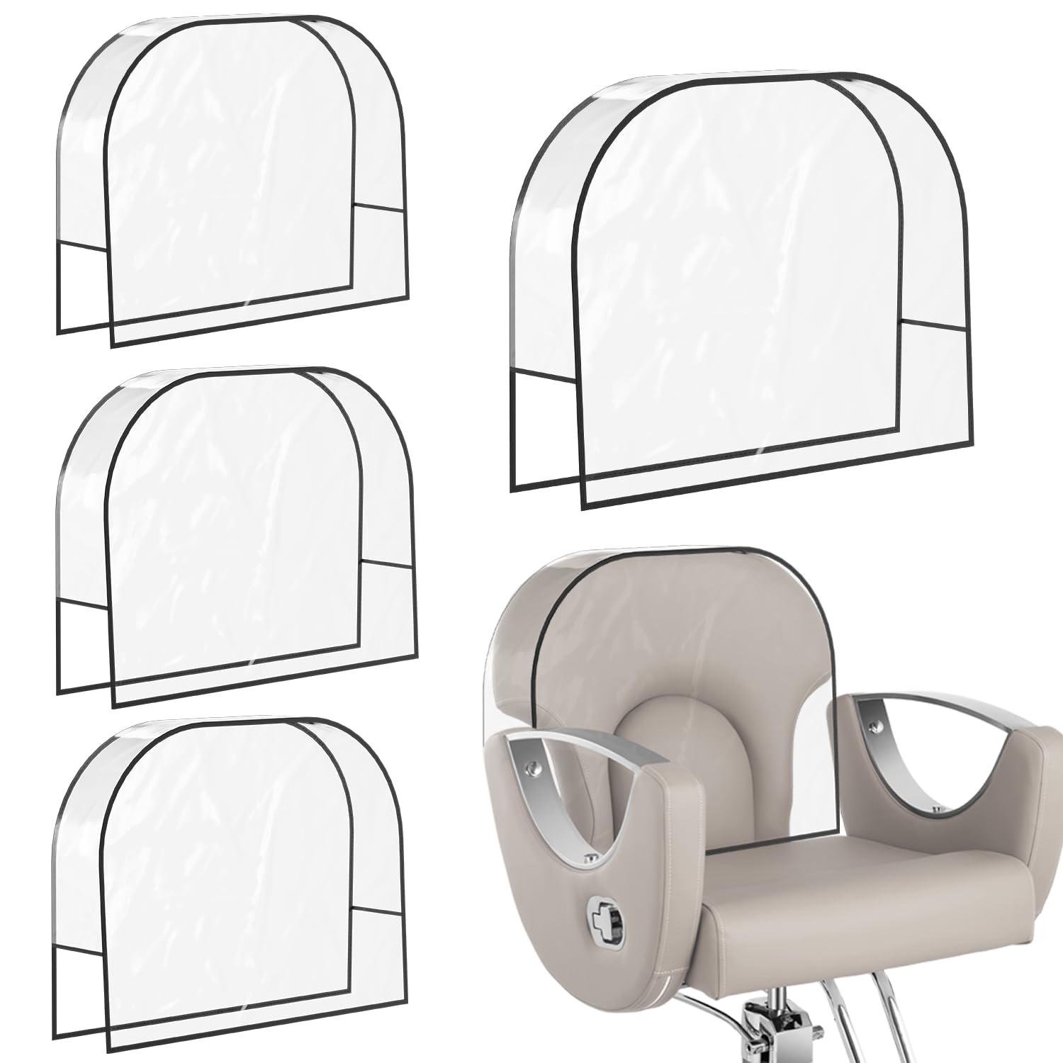 4Pcs Salon Chair Cover, Clear Round Barber Salon Chair Back Covers, Vinyl Chair Covers Protectors for Most Salon Chairs, Prevents Upholstery from Stains, Wear, and Damage to Salon Spa Chairs, Black