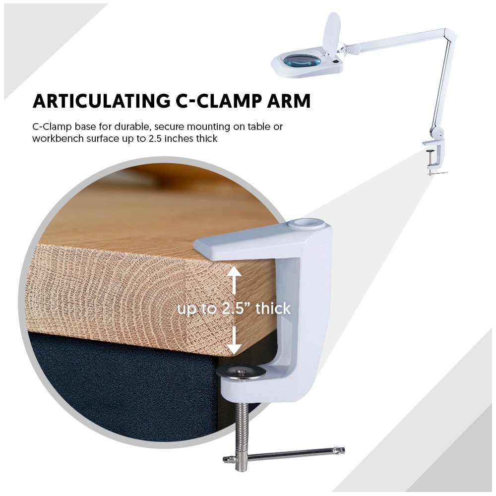 Omano LED Magnifying Lamp (2X Magnifier) Professional Desktop, Reading, Hobby, and Task Use | Adjustable Arm, Bright Daylight Lighting | Clear 6” Diameter Lens
