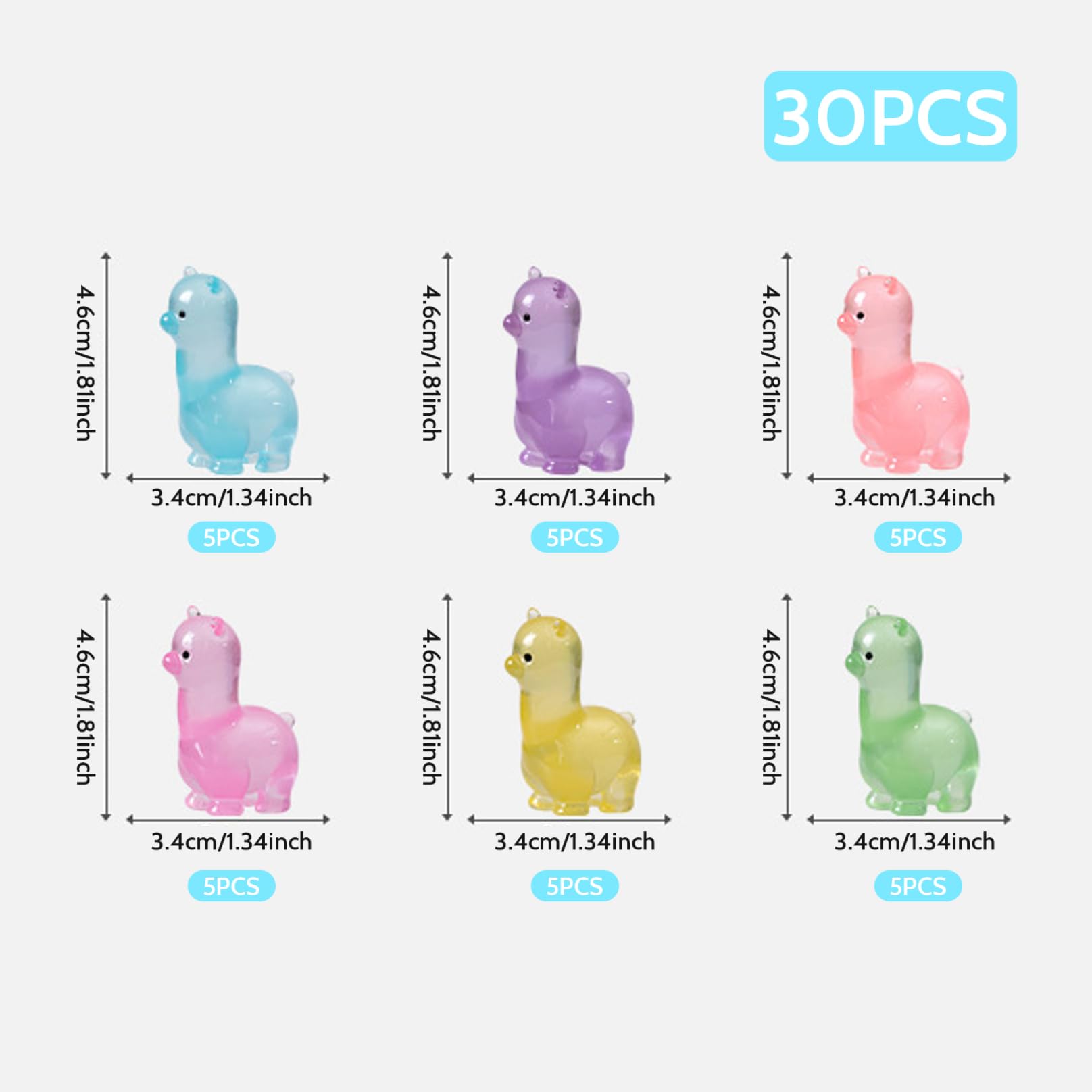 SYWHXY 28PCS Glow In The Dark Mini Alpaca Figurines - 10 Colors, Resin Cute Decor For Plants, Dollhouse, Cupcake Toppers