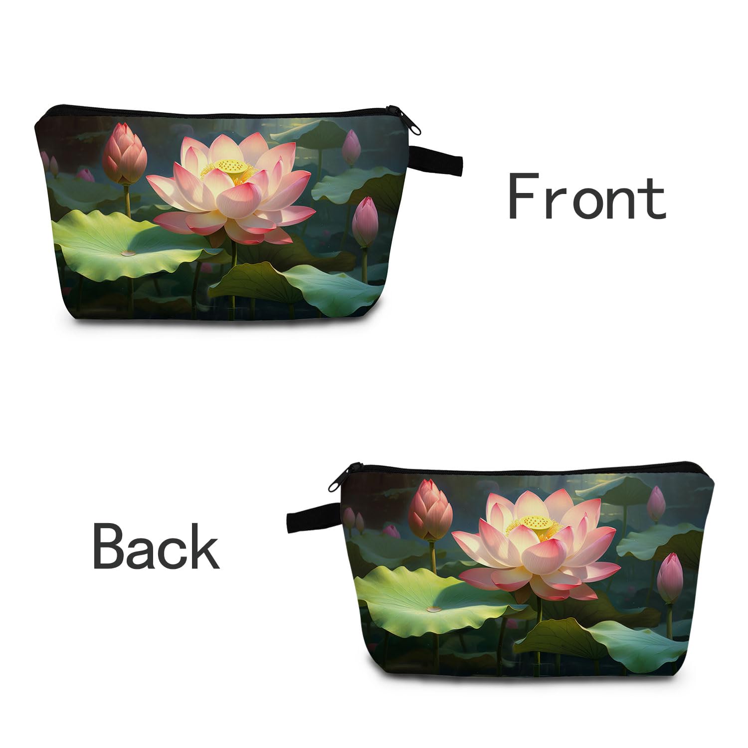 Bolsa de maquillaje para mujer, diseño de flor de loto, bolsa de almacenamiento de cosméticos, bolsa de almacenamiento para playa, viajes, pequeño kit de aseo, HZW0016, Bolsa estampada