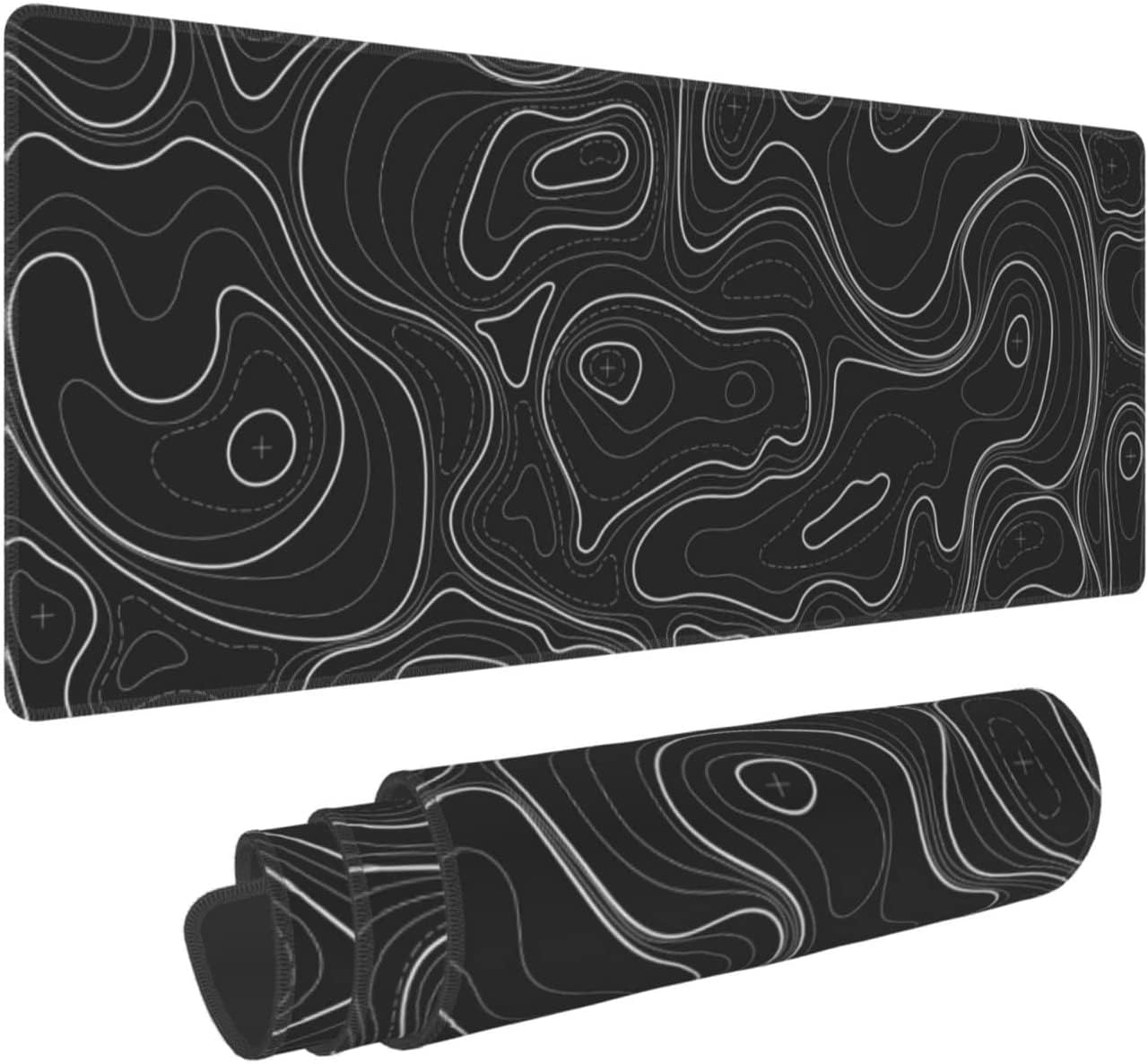 Intertest Topographic Contour XL Gaming Mouse Pad Extended Long Large Mousepad with Stitched Edges Laptop Desk Pad Computer Keyboard PC Mouse Mat Nonslip Rubber Base for Company Office Gamer (Black)
