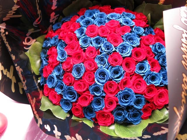 Amazon｜プロポーズ 彼女 100本 花束 赤バラ 青バラ 花束 プリザーブド